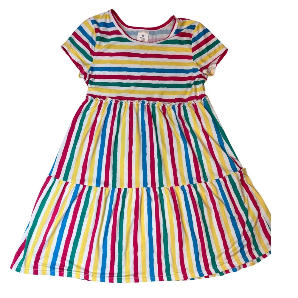 Member's Mark Girls Rainbow Stripe Tiered Short Sleeve Dress M 7/8 Multi-Color